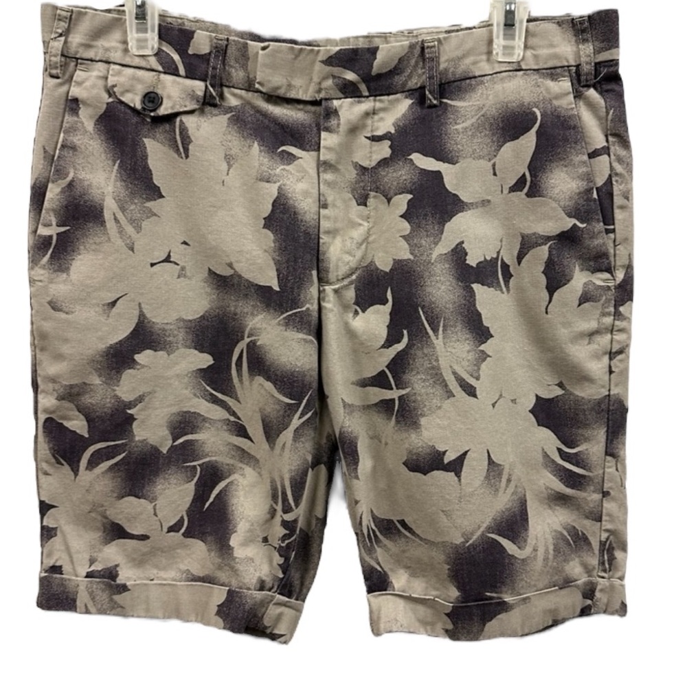 Slate and Stone Cotton Tropical Print Flat Front Cuffed Shorts Mens Size 32
